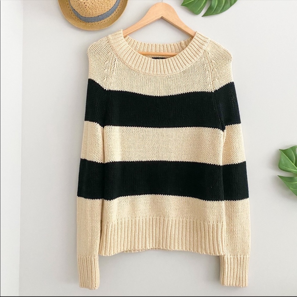 GAP Tan Color Block Striped Pullover Sweater SMALL